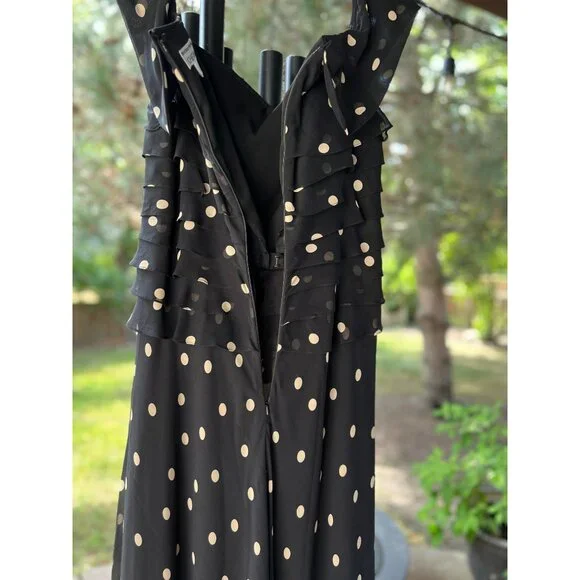 Vintage 90s hetta B Maxi Dress Sz 12 100% Silk Polka Dot Black White Sleeveless - Picture 6 of 13